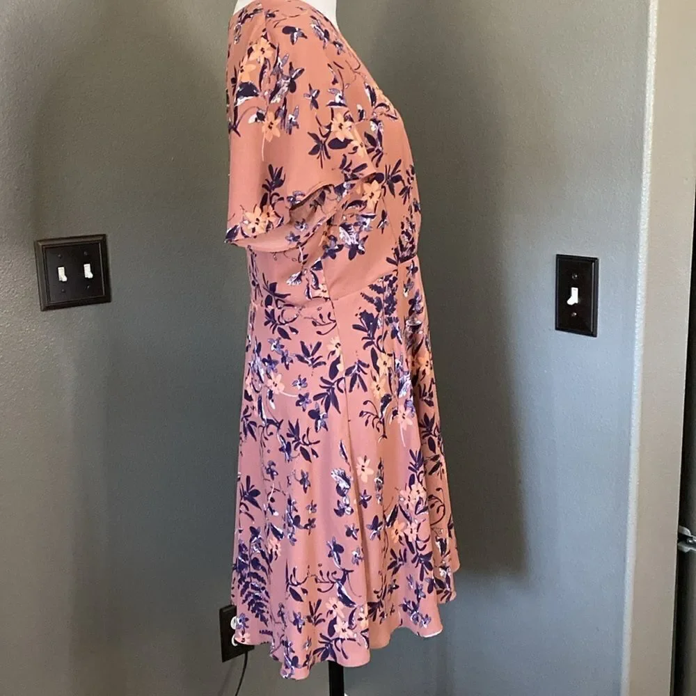 Express Shirt Sleeve Mini Dress faux Wrap front Mauve and Purple